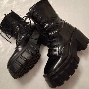 Black Women's Platform Combat Boots 7M Vegan Leather